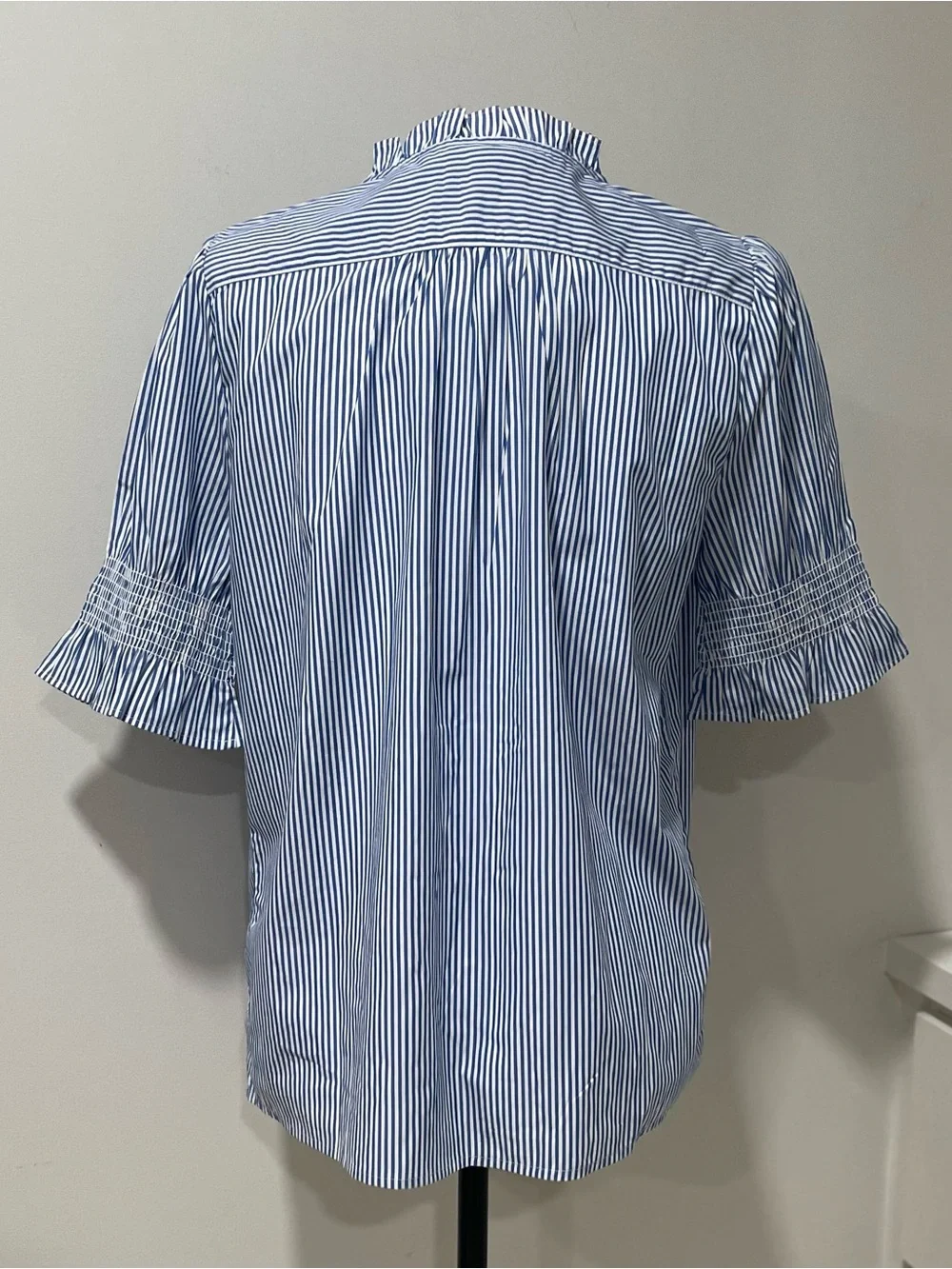 NWT J Crew Banker Blue White Stripe Short Sleeve Puff Smock Ruffle Cotton Preppy